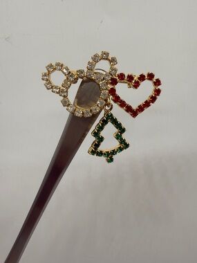 Mickey Mouse Silhouette Heart Christmas Tree Rhinestone Brooch / Pin